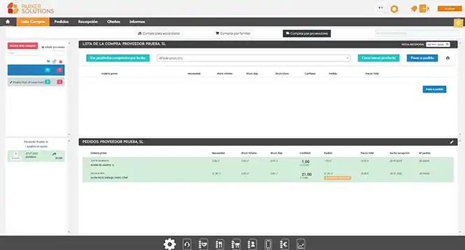 pantalla ordenador modulo gestion compras erp vertical restaurantes del departamento compras parker solutions